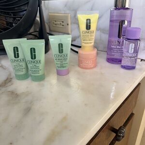 Clinique Skincare Collection with Green, Yellow, and Purple Packaging